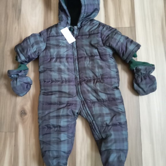The Children's Place Baby Boys Bear Snowsuit Plaid Fleece lined Mittens … - Picture 3 of 6